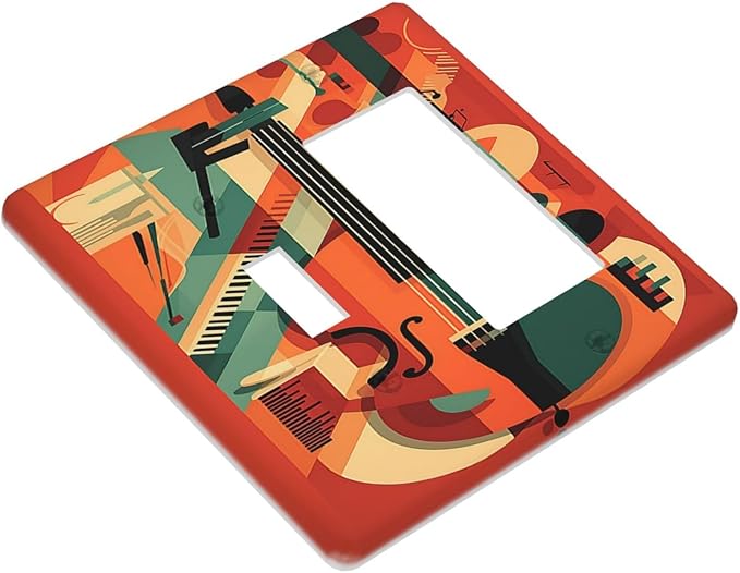 Outlet Covers Violin Abstract Jazz Colorful Painting 1 Toggle 1 Rocker Combination Decorative Wall Plate Electrical Switch Plates Light Switch Cover Plate for living Room Office Decor