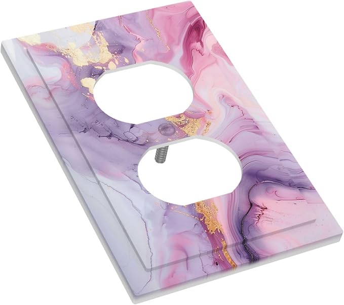 Outlet Covers Pink Marble Abstract Purple Gold Texture 1 Gang Duplex Wall Plate Decorative Switch Plates Electrical Receptacle Faceplate Light Switch Cover for Bathroom living Room Decor