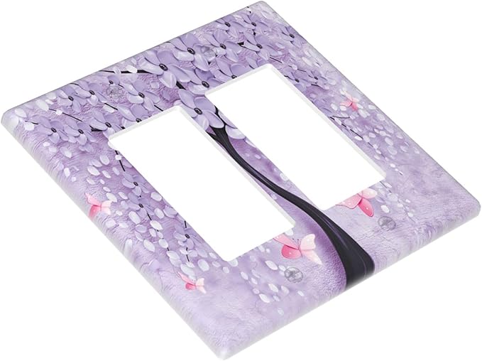 Outlet Covers 3D Purple Tree 2 Gang Wall Plate Double Rocker Light Switch Cover Decorative GFCI Receptacle Cover Electrical Switchplate for Bathroom Bedroom Decor