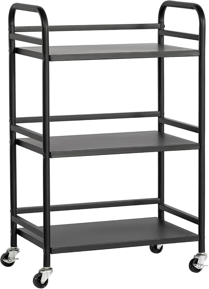 DCLRN 3 Tier Rolling Cart,Storage Organizer Cart,Multifunctional Storage Shelves,Rolling Metal Organization Cart with Handle and Lockable Wheels,for Home,Office,Kitchen,Bathroom(Black)