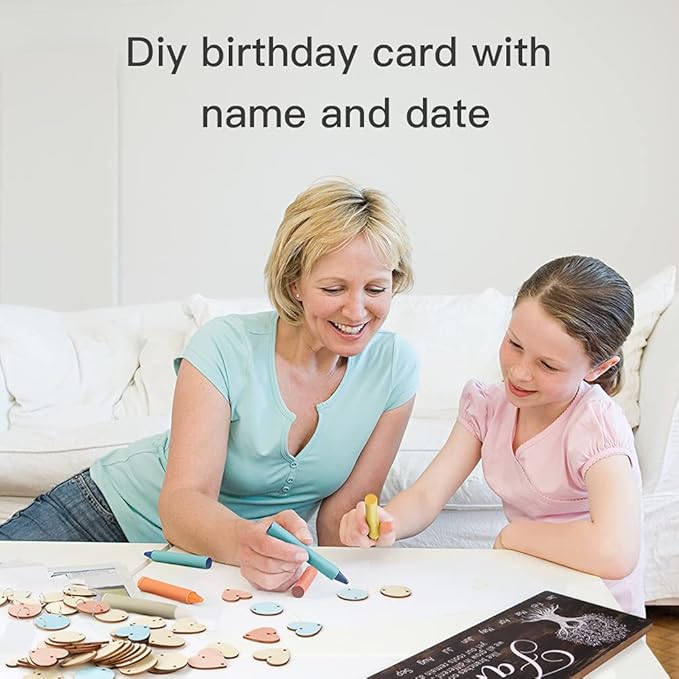 CHDITB Family Birthday Reminder Calendar Board(16”x5), DIY Birthday Gifts for Mother’s Day Valentine's Day, Wooden Family Friends Birthday Tracker Wall Hanging with 100 Heart/Circle Tags (Brown)