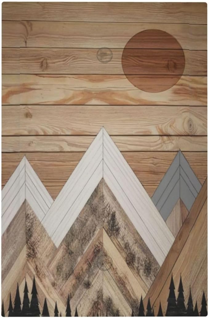 Wooden Planks Mosaic Snow Mountain Sun Light Switch Cover Plate 1 Gang No Device Blank Electrical Wall Plates Faceplate Decorative Switch Plate for Farmhouse Home Decor