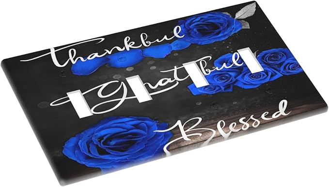 Light Switch Cover Blue Rose Thankful Grateful Blessed 4 Gang Switch Plate Quad Toggle Wall Plates Romantic Blue Floral Decorative Switchplate Electrical Outlet Cover Plates for Home Decor