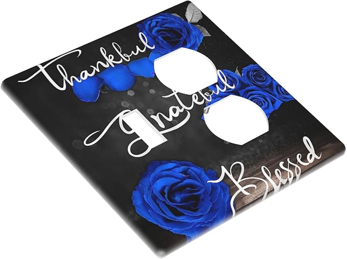 Decorative Light Switch Cover Plate Blue Rose Thankful Grateful Blessed 2 Gang Outlet Covers 1 Toggle 1 Duplex Wall Plate Decorate Electrical Switch Plate Covers for Bedroom Bathroom Decor
