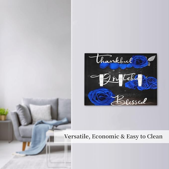 Light Switch Cover Blue Rose Thankful Grateful Blessed 3 Gang Wall Plate Triple Light Switch Plate Romantic Blue Floral Toggle Decorative Outlet Covers Electrical Switchplate for Home Decor