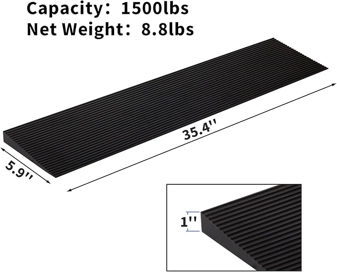 1'' Rise Solid Rubber Wheelchair Ramp,Threshold Ramp Used for Thresholds,Doorways and Bathroom (High:1 Inch(Pack of 1)) Black