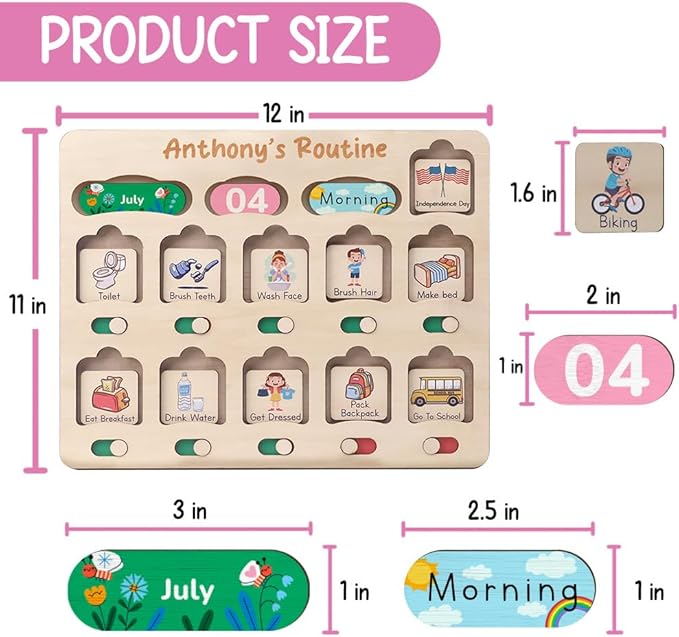 Personalized Wooden Daily Routine Chart, Visual Schedule, Routine Chart for Toddlers, Morning Bedtime Routine Chart for Toddlers (02)