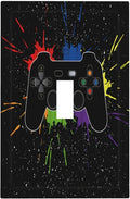 Classic Videogames Controller Black Splash Ink Colorful Decorative Light Switch Cover 1 Gang Single Toggle Device Electrical Faceplate Switchplates Decorator Outlet Wall Plate for Kids Room Nursery