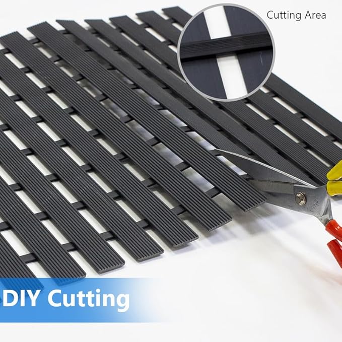 Bath Mat Non Slip Shower Mat Bathtub with Drain Holes and Heavy Duty Rubber No Suction Cups Sturdy Shower Stall Tub Mat for Bathroom, Shower Floor, Pool, SPA, (Black, 4FT X 8FT)