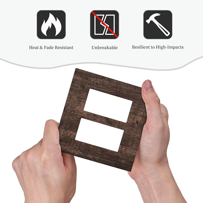 Decorative Outlet Covers Rustic Dark Brown Wood Grain 2 Gang Double GFCI Rocker Electrical Wall Panels Light Switch Cover Plate for Farmhouse Bedroom Decor