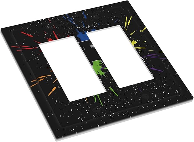 Classic Videogames Controller Black Splash Ink Colorful Decorative Outlet Covers 2 Gang Double GFCI Rocker Electrical Wall Panels Light Switch Cover Plate for Kids Room Nursery Decor
