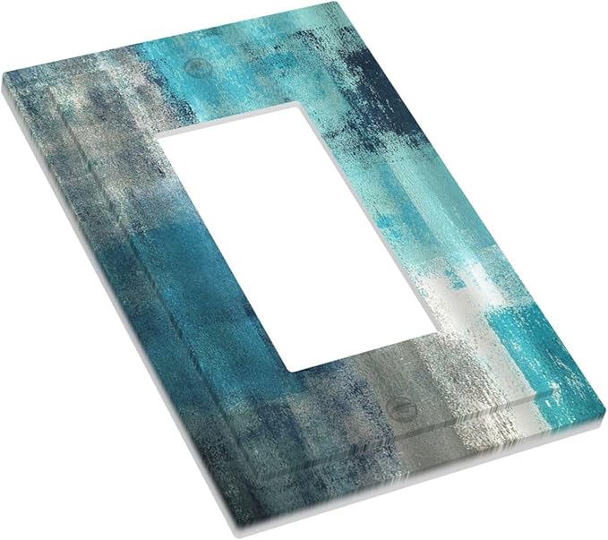 Decorative Outlet Covers Teal Blue Modern Geometric Abstract Turquoise Green 1 Gang Single Rocker Light Switch Cover Plate Wall Plates GFCI Faceplate for living Room Bedroom Decor