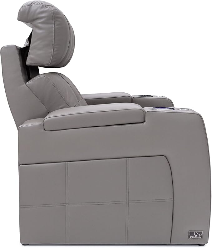 Seatcraft Kodiak Zero-Gravity CoolZero Italian Leather Home Theater Seating, Powered Headrest, Powered Lumbar, Powered Recline, Row of 3, Gray