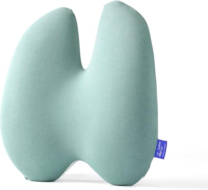 C CUSHION LAB Extra Dense Lumbar Pillow - Patented Ergonomic Multi-Region Firm Back Support for Lower Back Pain Relief - Lumbar Support Cushion with Strap for Office Chair, Car, Sofa - Wellness Green