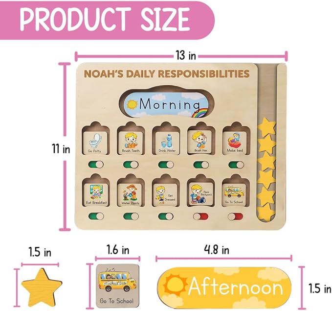 Chore Chart for Kids with Reward System, Routine Chart for Kids Personalized, Morning Bedtime Routine Chart for Toddlers Ages 2-4, Daily Kids Schedule Board for Home