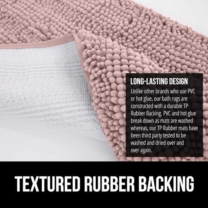 GORILLA GRIP Bath Rug Mat 60x24, Soft Absorbent Chenille, Quick Dry Microfiber Mats, Rubber Backing Washable Shower Floor Rugs, Bathmat Runner, US Designed Bathroom Home Decor Accessories Dusty Rose