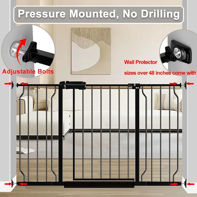 Fairy Baby Extra Wide Baby Gate 48-53 Inch Wide, Walk Through Pressure Mounted No Drill, Long and Large Tension Gate for Pet and Kids, Black