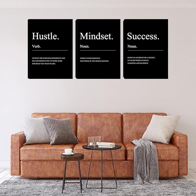 Unbruvo 3 Pieces Motivational Wall Decor-Inspirational Hustle Canvas Wall Art, Positive Affirmation Wall Decor for Living Room Bedroom Classroom Office(60" Wx28 H)