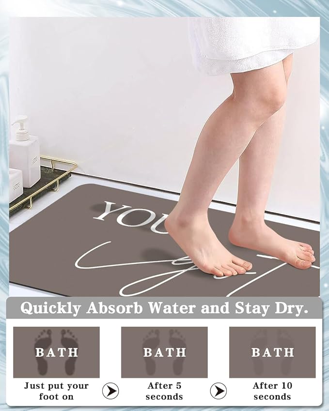 Bath Mat - Super Absorbent Non Slip Quick Dry Thin Rubber Mats for Bathroom Floor, Fit Under Door, Shower Rug for Bathtub, Beige