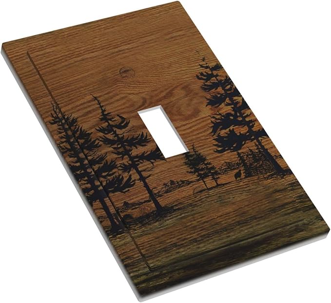 Decorative Light Switch Covers Rustic Farmhouse Brown Board Pine Tree Wood Grain 1 Gang Light Switch Cover Plate Single Toggle Wall Plate Outlet Covers Wall Plate Dimmer Faceplate for Bathroom