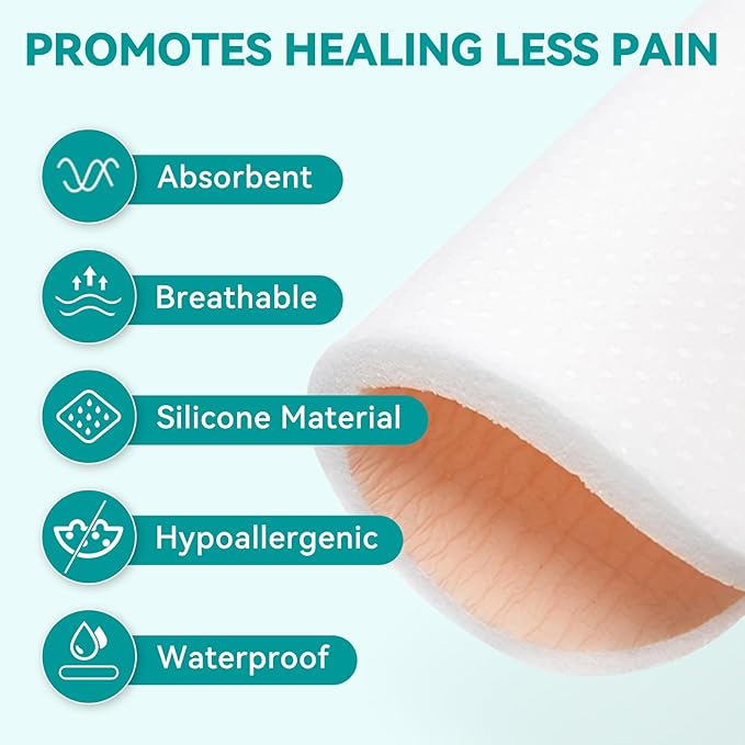 Dimora Silicone Foam Dressing Without Border 10 Pack- 3"x 3" Highly Absorbent Adhesive Waterproof Bandages for Wounds, Cuttable Pads for Wound Care and Dressings