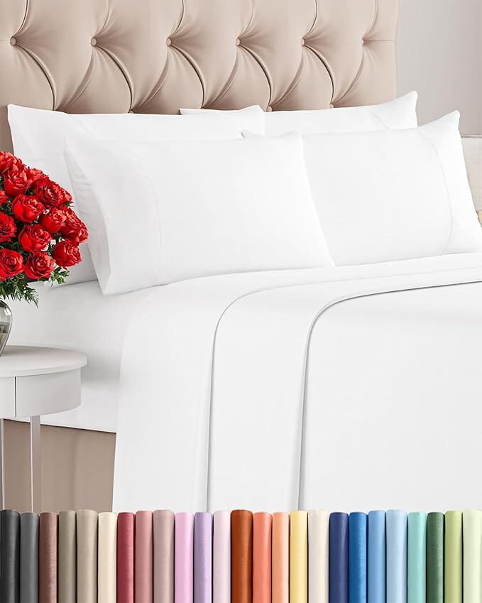 Cal King 6 Piece Sheet Set - Cooling & Breathable Bed Sheets - Hotel Luxury Bed Sheets for Women, Men, Kids & Teens - Bedding w/Deep Pockets & Easy Fit - Soft & Wrinkle Free - Cal King White Sheets