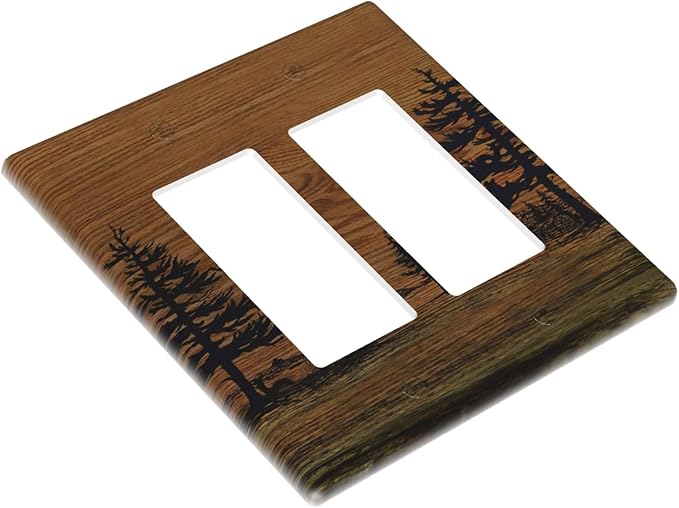 Decorative Outlet Covers Rustic Farmhouse Brown Board Pine Tree Wood Grain 2 Gang Light Switch Cover Plate Double Rocker Wall Plate Gfci Switch Plate Covers for Bathroom Decor