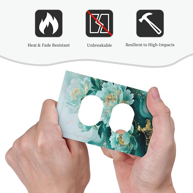 Outlet Covers Gold Green Floral Gilt Marble Flower Decorative 1 Gang Duplex Light Switch Cover Plate Receptacle Wall Plate Electrical Switch Plate Covers for Bathroom Decor