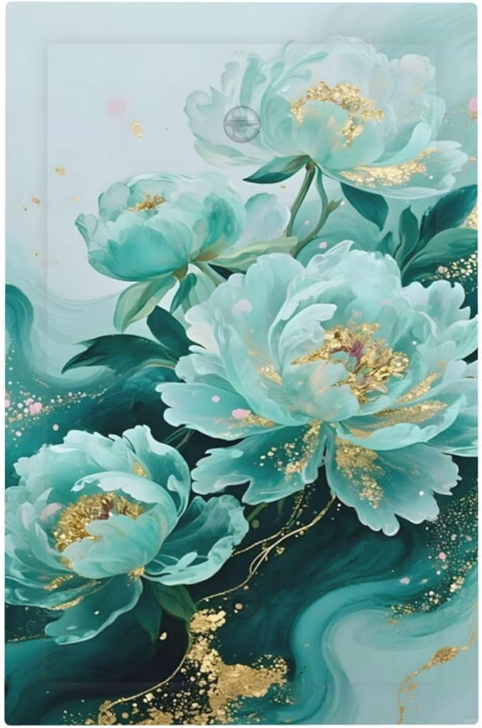Decorative Light Switch Cover Plate Gold Green Floral Gilt Marble Flower 1 Gang No Device Single Blank Outlet Covers Wall Plate Switch Plate Covers for Bathroom Decor
