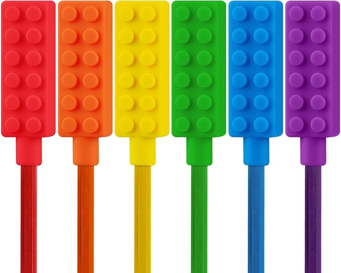 6 Packs Sensory Pencil Toppers for Sensory Kids, Boys and Girls, Silicone Pencil Top Covers for Autism, ADHD, SPD, or Special Oral Motor Need