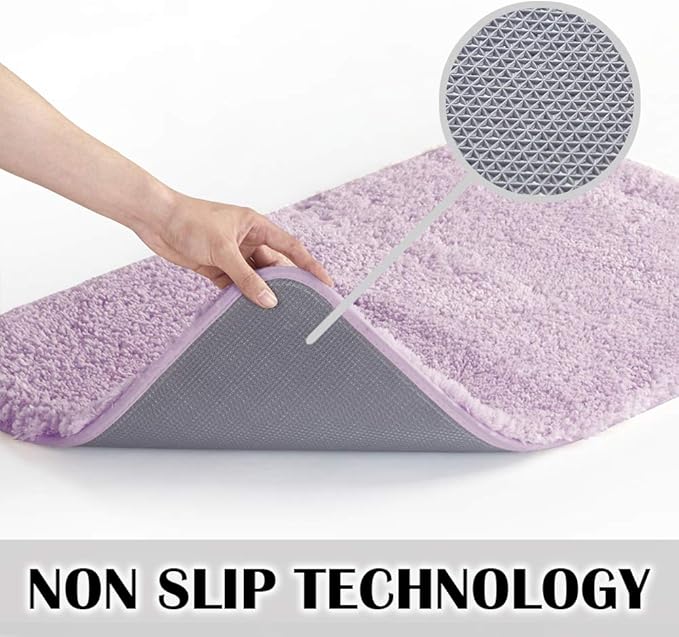 Suchtale Bathroom Contour Rug Non Slip Bath Mat Water Absorbent Soft Microfiber Shaggy Bathroom Mat Machine Washable Bath Rug for Bathroom Thick Plush U Shape Toilet Rug (20 x 24, Lavender)