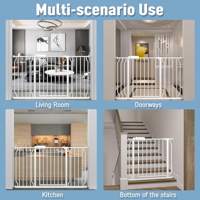 ALLAIBB Extra Wide Pressure Mount Baby Gate Auto Close White Metal Child Dog Pet Safety Gates with Walk Through for Stairs,Doorways,Kitchen and Living Room(43.31-48.03"/110-122cm)