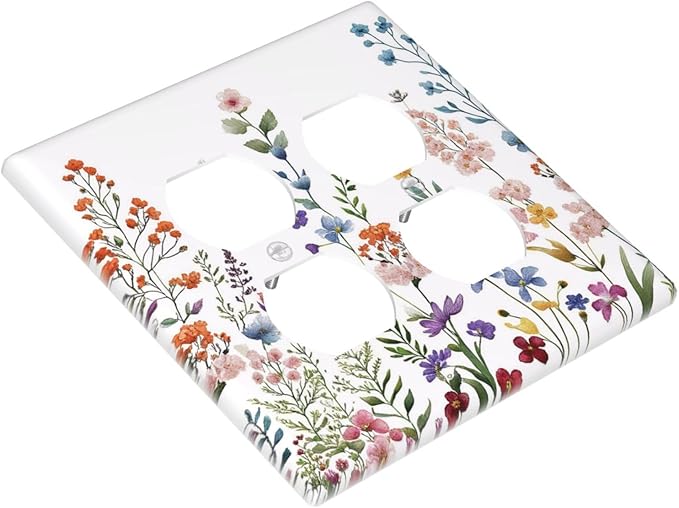Rustic Wild Floral Vintage Colorful Flowers Outlet Covers 2-Gang Duplex Light Switch Covers Decorative Gfci Wall Plate Covers Electrical Receptacle Switchplate Plug Faceplate Bathroom Decor