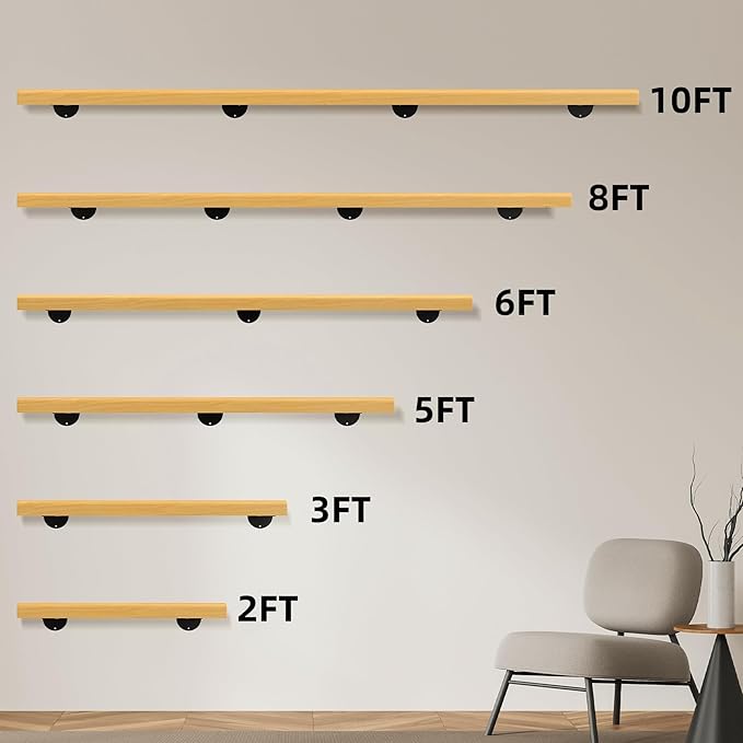10FT Wooden Stair Handrails,Hand Railings for Stairs Indoor Outdoor Wall Mount Support Wood Handrails,Non-Slip Sturdy Staircase Handrail Safety Grab Bar Rod Complete Kit for Home,Lofts,Guardrail