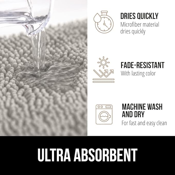 GORILLA GRIP Bathroom Rug Sets, Soft Chenille 2 Piece Area Rugs Set, Toilet Base Mat and 30x20 Carpet, Absorbent Microfiber Washable Mats Dry Quickly, Home Décor and Bath Room Accessories, Light Gray