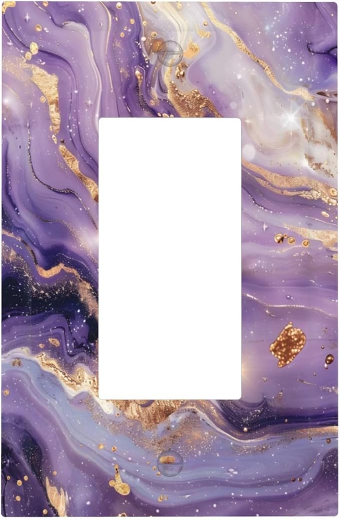 Luxury Marble Texture Purple And Gold Abstract Print Decorative Outlet Covers 1 Gang Single Rocker Light Switch Cover Plate Wall Plates GFCI Faceplate for Bathroom Home Decor