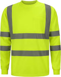 High Visibility Class 3 T Shirts，Hi Vis Safety Shirts with Reflective Strips and Pocket, Long Sleeve Quick Dry Mesh Construction Work Shirt for Men/Women Lime,Medium