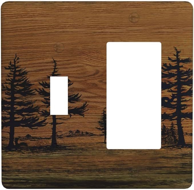 Decorative Outlet Covers Rustic Farmhouse Brown Board Pine Tree Wood Grain 2-Gang Combo Light Switch Cover Plate Single Toggle/Rocker Wall Plate Plug Switch Plate Covers for Bathroom Decor