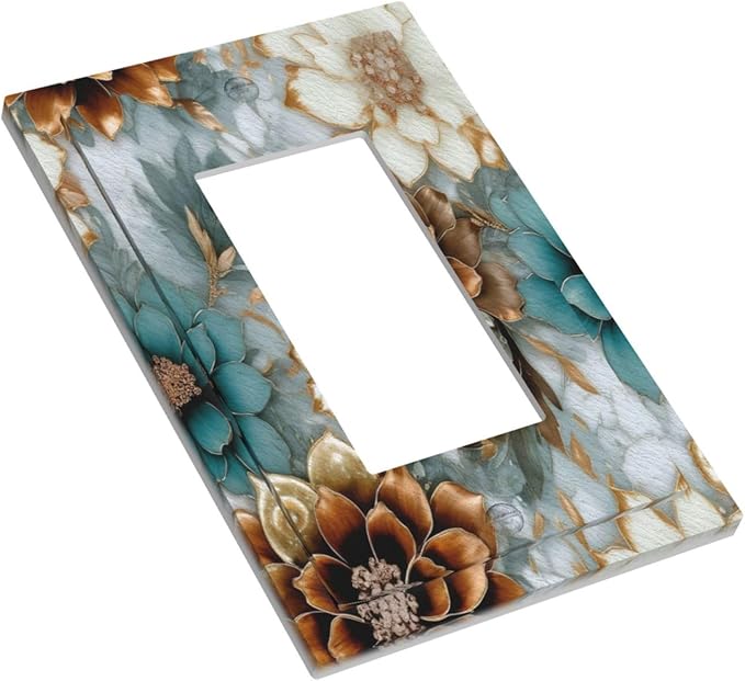 Vintage Marble Floral Gold/Green/White Metal Flowers Outlet Covers Single Rocker Light Switch Covers Decorative 1 Gang Gfci Wall Plate Electrical Receptacle Switchplate Plug Faceplate Bathroom