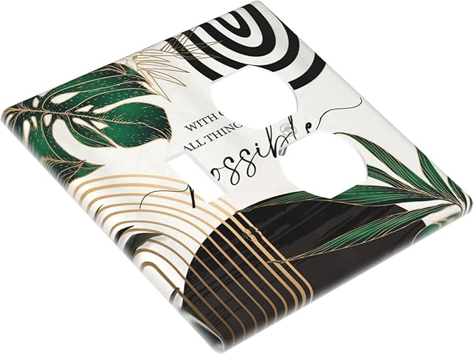 Boho Abstract Tropical Green Palm Leaf Mid Century Wallplates 1 Toggle 1 Duplex Switch Plate Electrical GFCI Faceplate Decorative Light Switch Covers for Office Home Decor