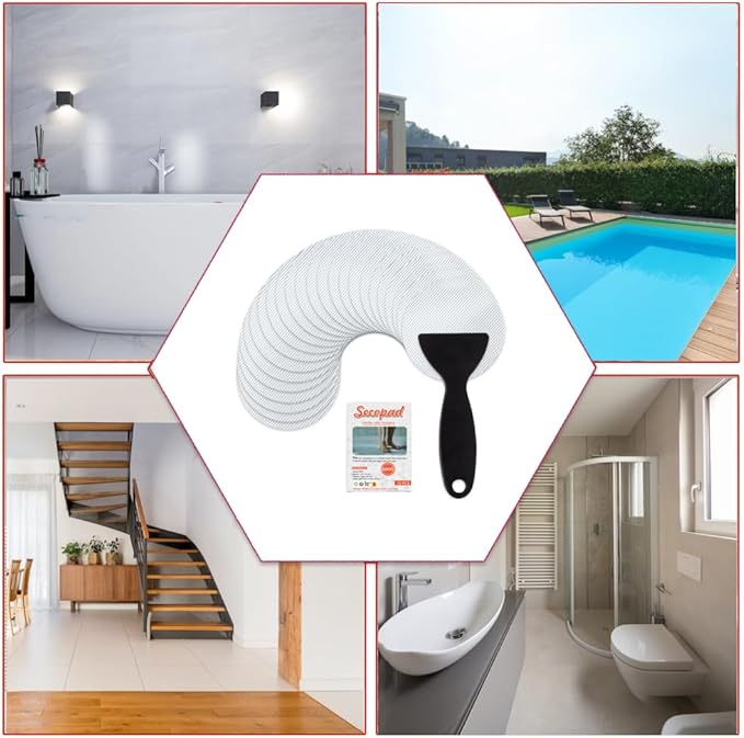 24 PCS Original Non-Slip Bathtub Stickers, Safety Bathroom Tubs Showers Treads Adhesive Decals Scraper