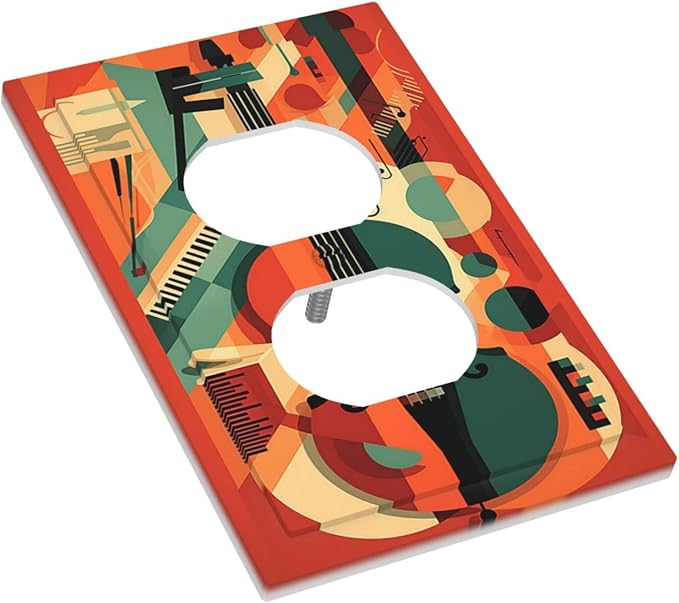 Outlet Covers Violin Abstract Jazz Colorful Painting 1 Gang Duplex Wall Plate Decorative Switch Plates Electrical Receptacle Faceplate Light Switch Cover for living Room Office Decor