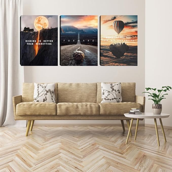 3 Pieces Motivational Canvas Wall Art Office Wall Decor Entrepreneur Quotes Inspiring Framed Poster Inspirational Quotes for Art Decoration Ready to Hang for Office Work Place Bedroom(72''Wx36''H)