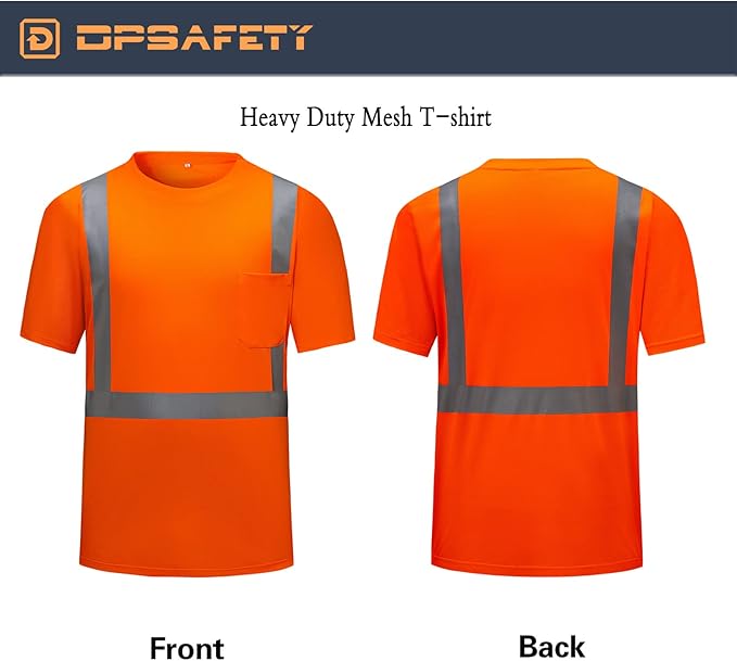 High Visibility Shirts Quick Dry Safety T Shirts with Reflective Strips and Pocket Short Sleeve Mesh Hi Vis Construction Work Class 2 Shirt for Men/Women Orange,4XL