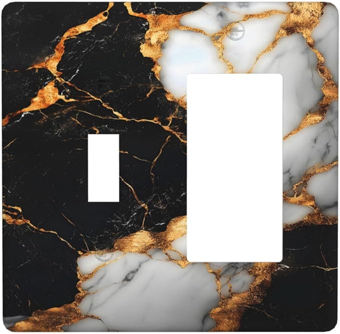 Decorative Outlet Covers Black Gold Marble 2-Gang Combo Light Switch Cover Plate Single Toggle/Rocker Wall Plate Plug Switch Plate Covers for Country Bathroom Bedroom Decor