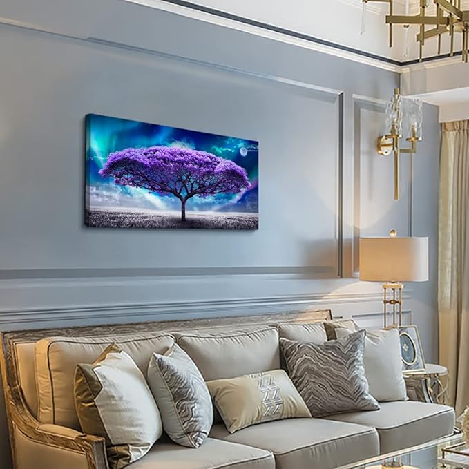 Lapremoly Canvas Wall Art For Living Room Large Size Farmhouse Decor Bedroom Purple Tree Abstract Scenery Pictures Artwork Prints Office Painting Dormitory Modern Home Decorations, 24x48inches