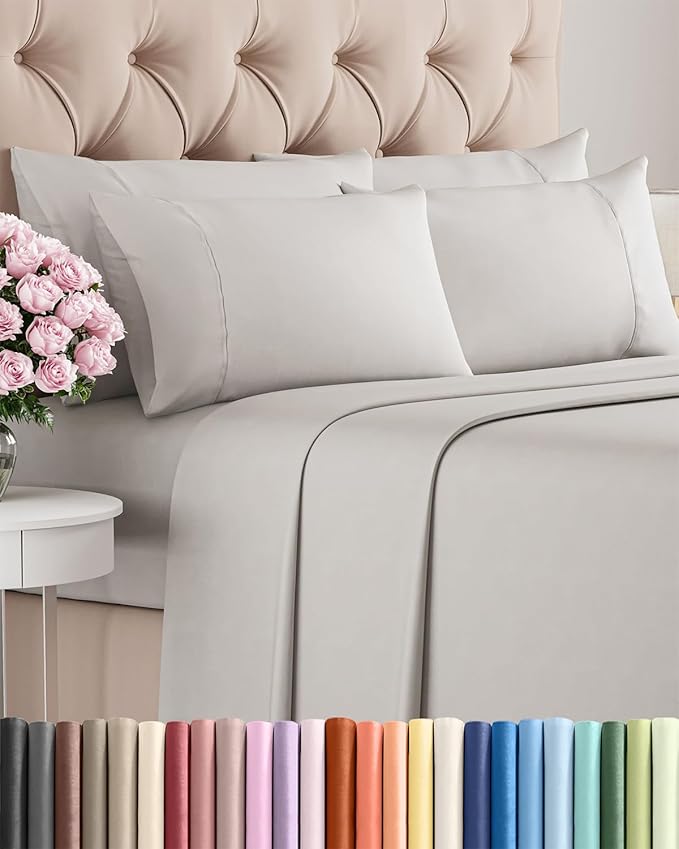 Queen 6 Piece Sheet Set - Cooling & Breathable Bed Sheets - Hotel Luxury Bed Sheets for Women, Men, Kids & Teens - Bedding w/Deep Pockets & Easy Fit - Soft & Wrinkle Free - Queen French Grey Sheets