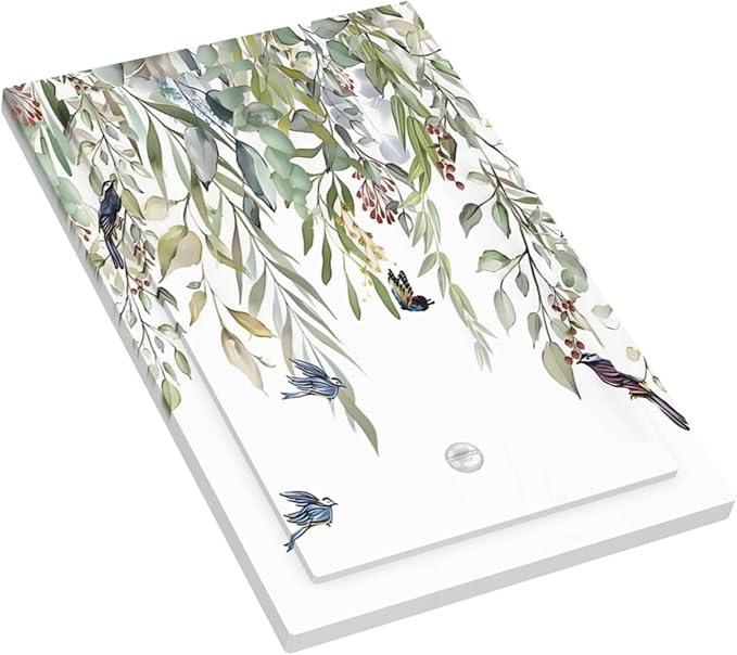 Green Leaf Eucalyptus Leaves Floral Bird Butterfly Light Switch Cover Plate 1 Gang No Device Blank Electrical Wall Plates Faceplate Decorative Switch Plate for Bed Room Living Room Decor