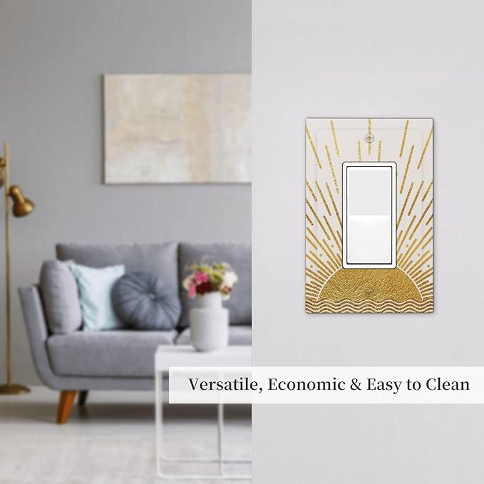 Mid Century Boho Golden Sun Sunrise Sunset Decorative Outlet Covers 1 Gang Single Rocker Light Switch Cover Plate Wall Plates GFCI Faceplate for Bed Room Living Room Decor