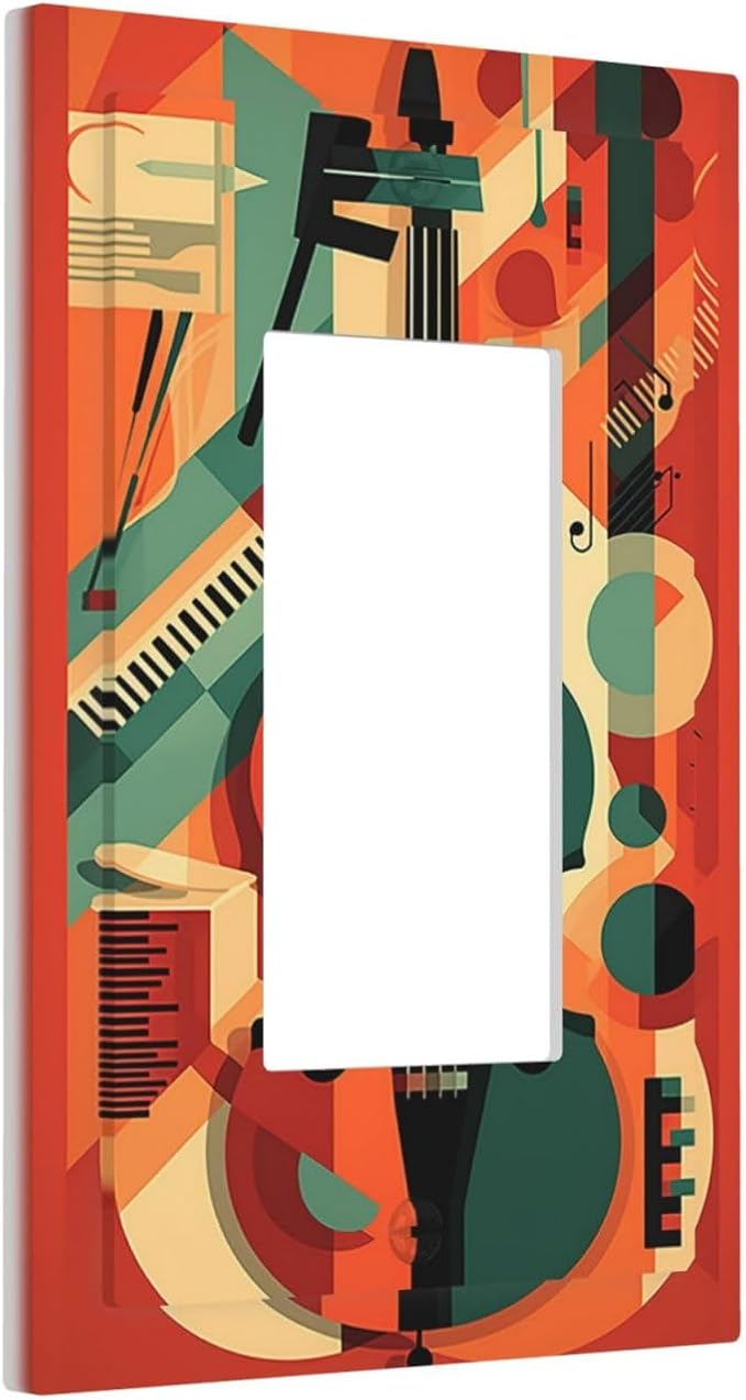 Decorative Outlet Covers Violin Abstract Jazz Colorful Painting 1 Gang Single Rocker Light Switch Cover Plate Wall Plates GFCI Faceplate for living Room Office Decor